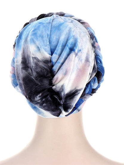India Tie Dye Turban Cap Muslim Women Hijab Hair Care Hat Braid Headscarf Beanie Bonnet Islamic Headwear Wrap Hair Loss Cover for Women