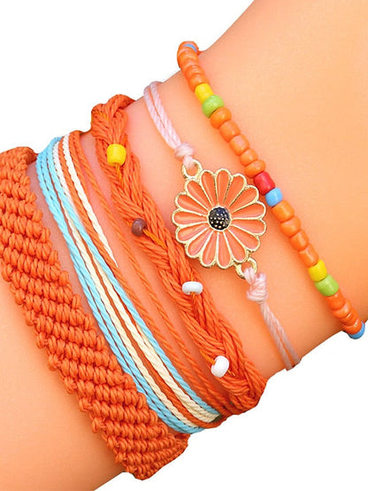 5 Pcs per set daisy flower String Bracelet Handmade Braided Rope Charms Boho Surfer Bracelet for Teen Girls Women for Women