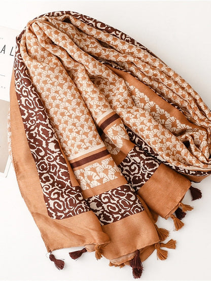 Fashion Women Scarf Print Hijab Flower Tassel Shawls and Wraps Long Style Female Boho Bandana for Women