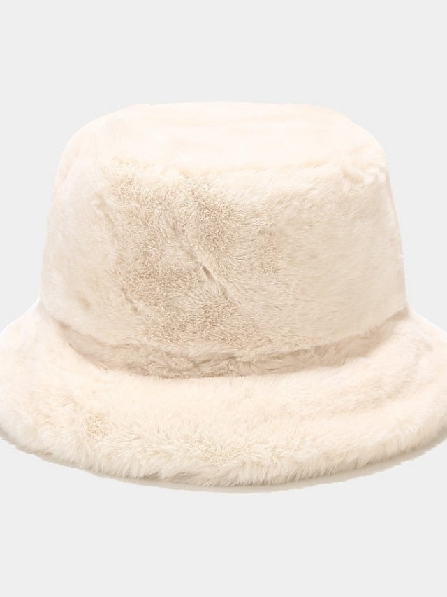 Winter Solid Fur Fluffy Bucket Hats Women Outdoor Warm Sun Hat Soft Furry Fisherman Cap Girl Fashion Panama Cap for Women