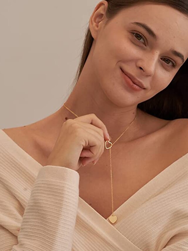 1 PC Necklace for Women Dainty Gold Long Necklaces 14k Gold Plated Heart Pearl CZ Teardrop Pendant Necklace Simple Gold Drop Necklace Trendy Y Necklace Fashion Gold Jewelry for Women Girls for Women