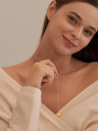 1 PC Necklace for Women Dainty Gold Long Necklaces 14k Gold Plated Heart Pearl CZ Teardrop Pendant Necklace Simple Gold Drop Necklace Trendy Y Necklace Fashion Gold Jewelry for Women Girls for Women
