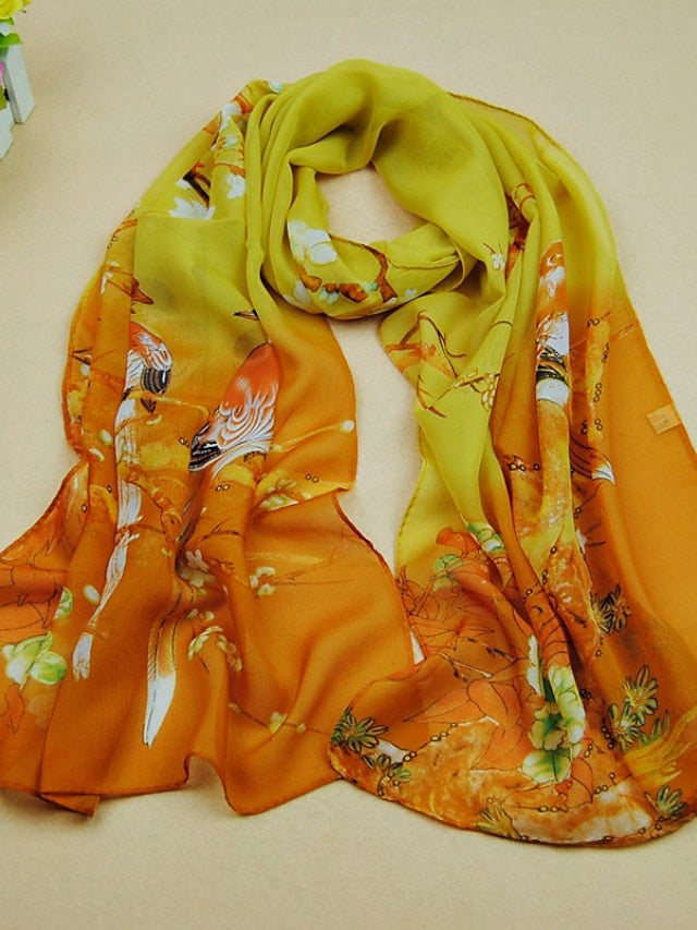 Scarves Satin Scarves Gift Daily Holiday Animal Flowers Chiffon Casual Bohemia Sunscreen Outdoor 1 PC for Women