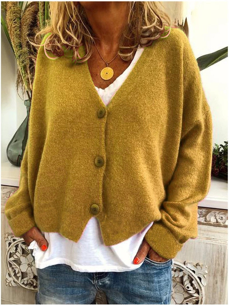 Cárdigan corto de cuello en V con botones para mujer | Ideal para otoño/invierno