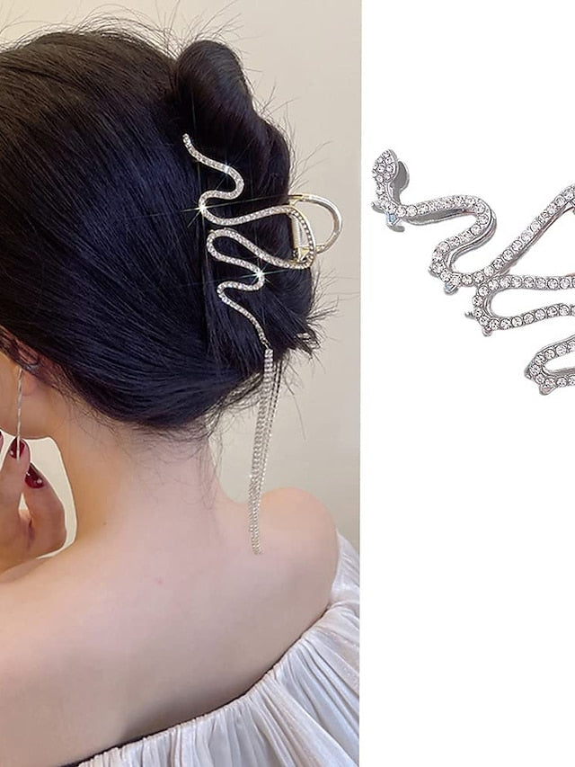 Metal Hair Claw Clips Gold Snack Hair Accessories Valentine's Day Large Rhinestones Design Acrylic Luxury Hair Crab Headbands Hairpin Barrette Head Bands Hair Clamp Hair Accessories for Women 1Pcs for Women