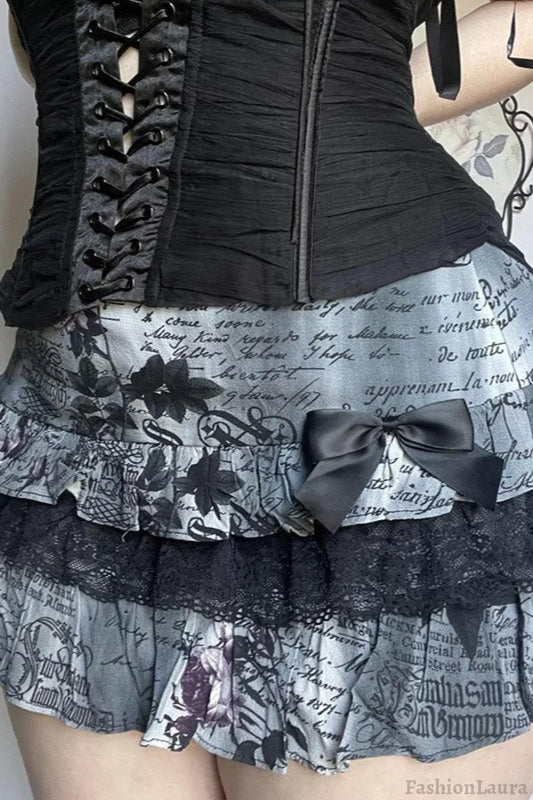 Halloween Gothic Lace Trim Low Waist Ruffled Mini Skirt