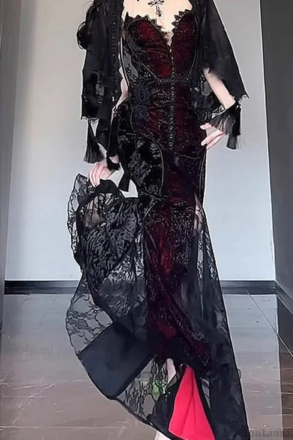 Halloween Gothic Style Dark Shawl Suspenders Tube Top Dress