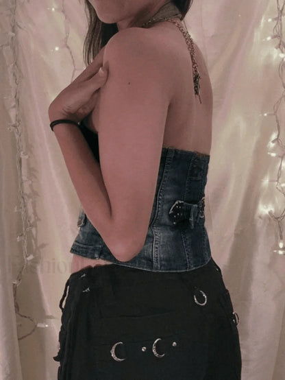 Halter Denim Corset Top