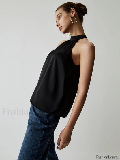 Halter Satin Graceful Tank Top