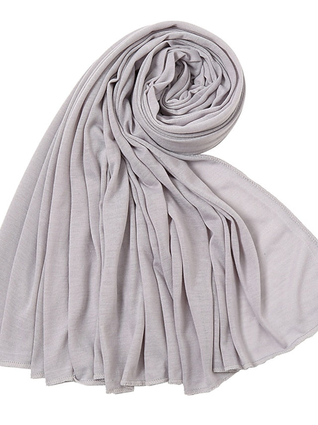 1 PC Solid Colors Plain Jersey Hijab Women Daily Simple Scarf Polyester Wrap Soft Shawls Foulard Long Muslim Headband for Women