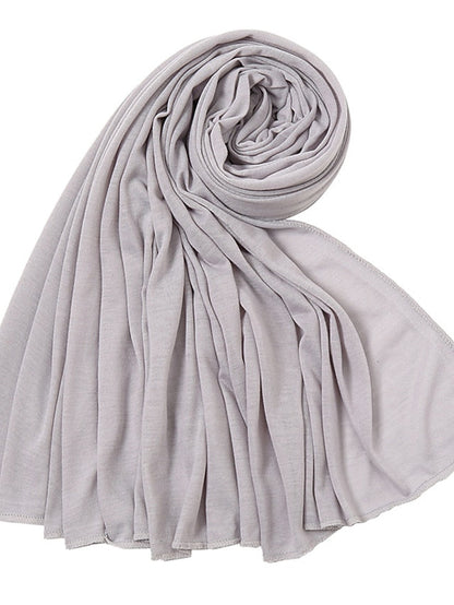 1 PC Solid Colors Plain Jersey Hijab Women Daily Simple Scarf Polyester Wrap Soft Shawls Foulard Long Muslim Headband for Women