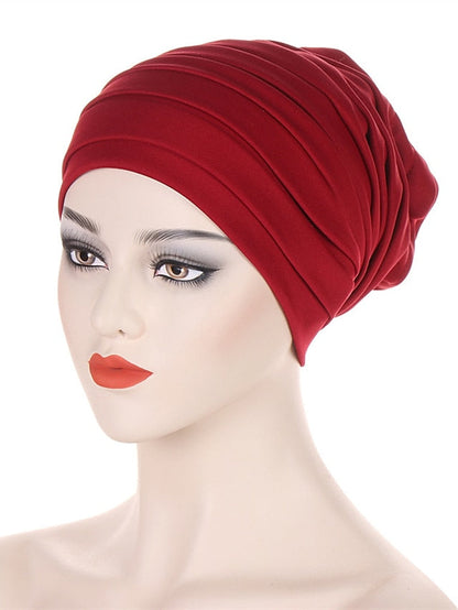 Candy Color Ladies Head Wraps Muslim Hijab Bonnets Fashion Headgear Trendy Elastic Full Body Pleated Turban Cap for Women for Women