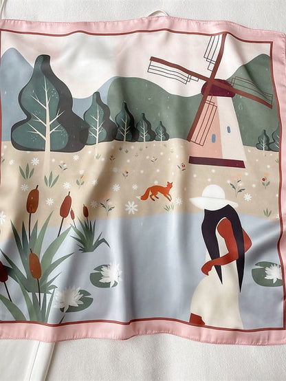 55*55cm Silk Small Square Scarf Women Exquisite Neck Tie Print Spring Summer Hair Accessory Bandana Headkerchief Shawl Wrap for Women