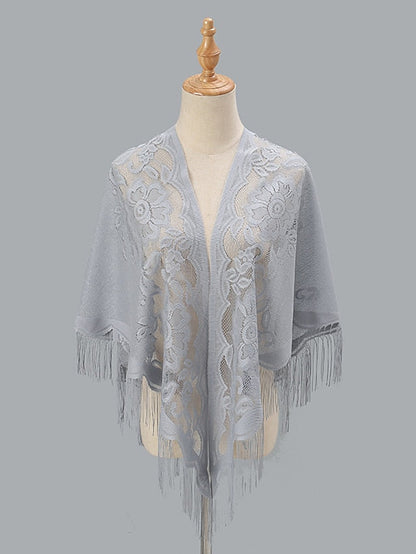 1 PC Solid Color New Spring Summer Breathable Loose Hollow Shawl Women Fashion Tassel Scarf Beach for Travel Vacation for Women