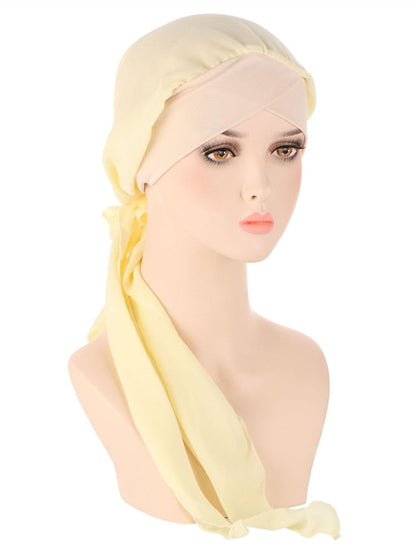 Muslim Women Chiffon Long Headscarf Islam Turban Indian Cap Plain Print Hijab Beanie Hair Care Boho Wraps Hat for Women