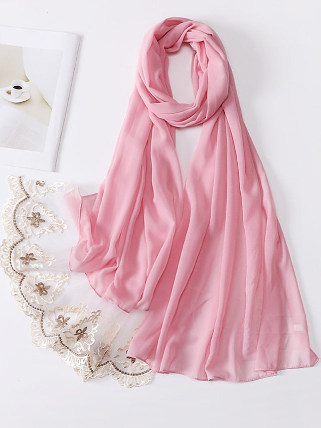 1pcs Lace Hijab For Women Bubble Chiffon Scarf Muslim Long Shawl Plain Turban HeadWraps Headband for Women