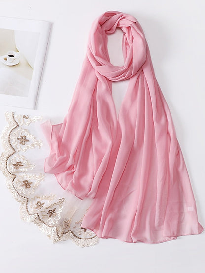 1pcs Lace Hijab For Women Bubble Chiffon Scarf Muslim Long Shawl Plain Turban HeadWraps Headband for Women