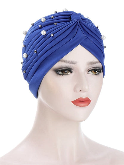 Boutique Solid Folds Pearl Muslim Turban Scarf Women Elastic Islamic Inner Hijab Caps Arab Wrap Head Femme Musulman Turbante for Women