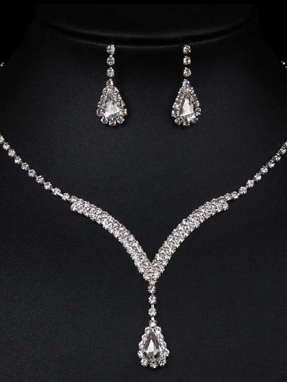 3pcs Bridal Jewelry Sets Bride Jewelry Set Silver Crystal Wedding Necklace Earrings Bridal Rhinestone Teardrop Pendant Accessories for Women and Bridesmaids (3 piece set - 2 earrings and 1 necklace for Women