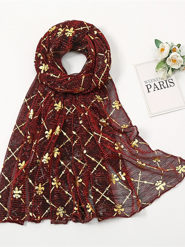 Long Style Plaid Scarf Women Shimmer Hijab Gold Shiny Shawl Glitter Headband Female Muslim Hijab for Women