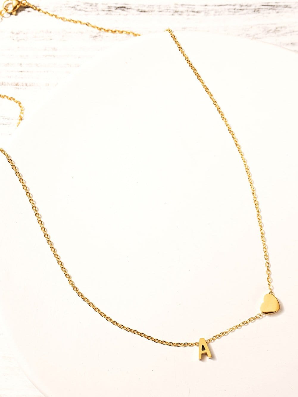 Heartfelt Gold A Letter Pendant Necklace with Chained Heart Design