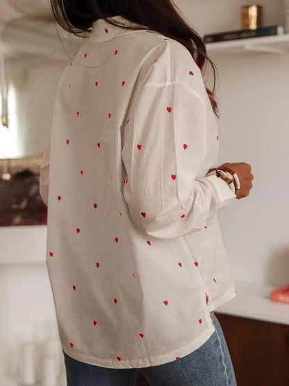 Blusa elegante de manga larga con estampado de corazones para mujer | Ideal para primavera/verano