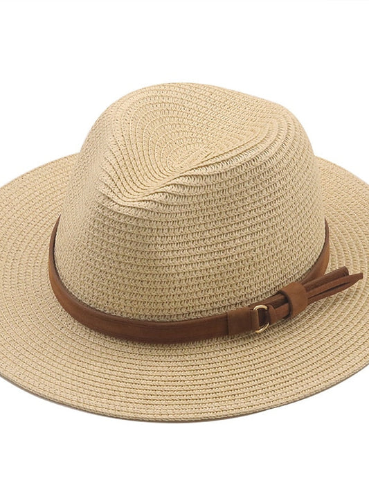 New Summer Straw Sun Hat Women Wide Brim Summer Outing Sun Visor Holiday Cool Hat Seaside Beach Sunscreen Hat Lady Jazz Hat for Women