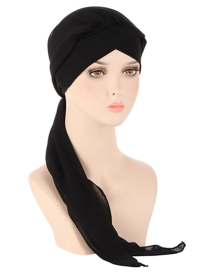 Muslim Women Chiffon Long Headscarf Islam Turban Indian Cap Plain Print Hijab Beanie Hair Care Boho Wraps Hat for Women