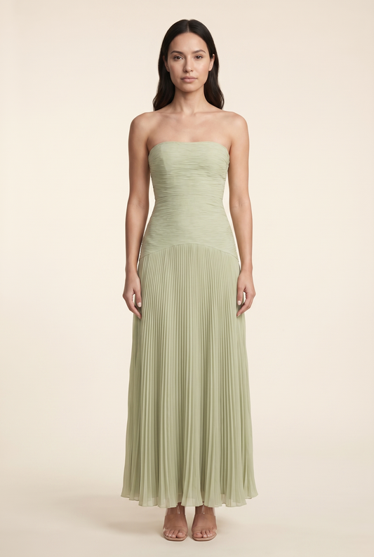 Nellie Pleated Strapless Maxi Dress