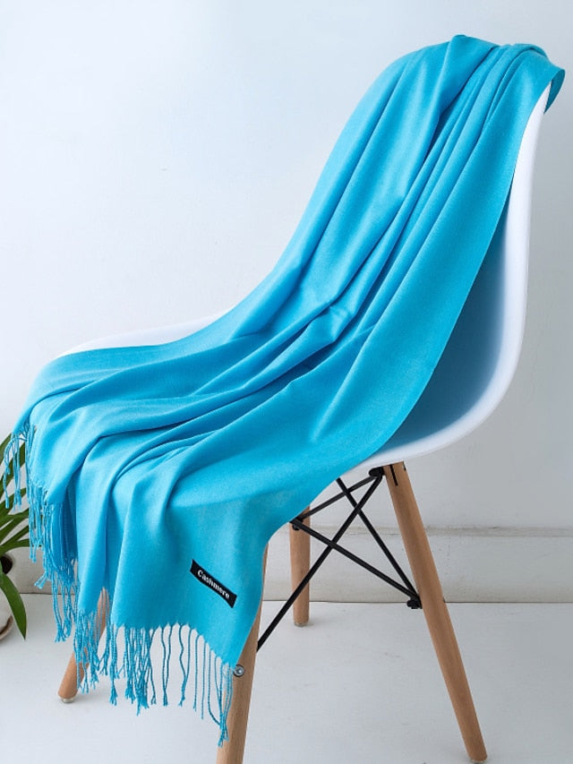 1pcs Solid Color Hijabs Imitation Cashmere Scarf Women All Season Long Shawls And Wraps Hijab Scarves Tassels Thin Headband for Women