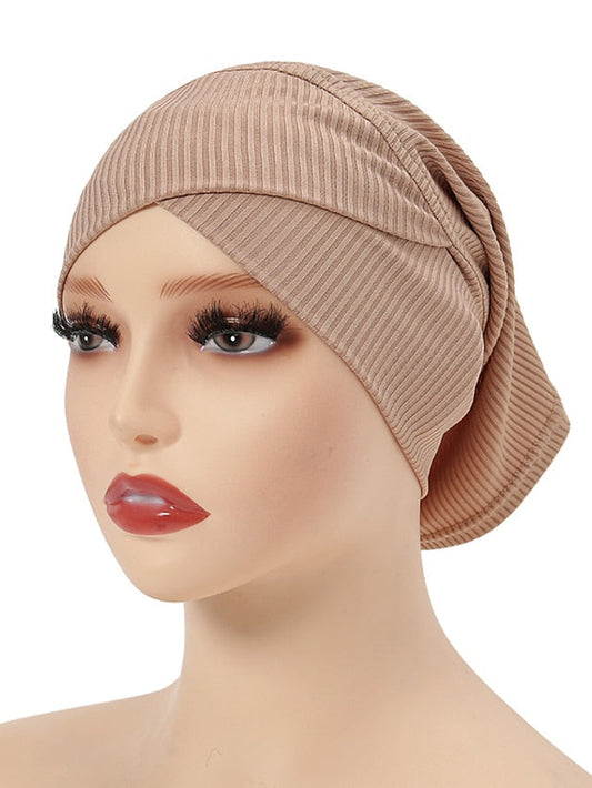 Simple Turban Cap Muslim Hijab Women Head Scarves Islamic Underscarf Bonnet Headscarf Stretch Jersey Cap Solid Color Muslim Turban Hats for Women