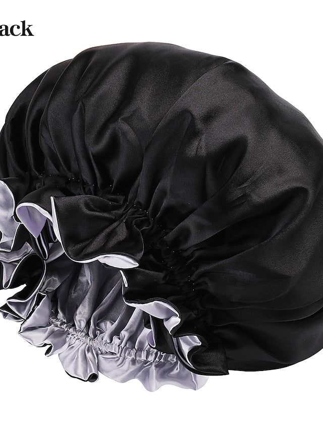 Large double-layer Satin nightcap female European and American large round cap chemotherapy cap Satin bonnet for Women