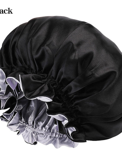 Large double-layer Satin nightcap female European and American large round cap chemotherapy cap Satin bonnet for Women