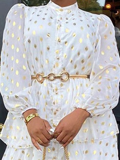 A Line Dress Church Dress Midi Dress White Long Sleeve Pure Color Ruffle Summer Spring Crew Neck Party Winter Dress Fall Dress  S M L XL XXL 3XL for Women