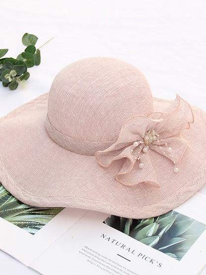 Party Hat Party Wedding Street Bowknot Flower Yellow Gray Hat Pink Khaki Fall Summer Sun Hat for Women