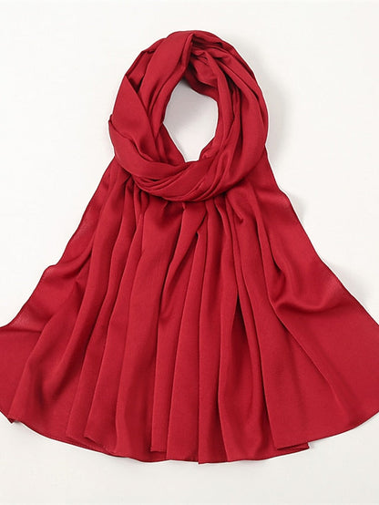 Crinkle Satin Hijab for Muslim Women Crepe Plain Shawl Wrinkle Solid Long Turban Islam Headscarf Solid Color Head Wrap Fashion for Women