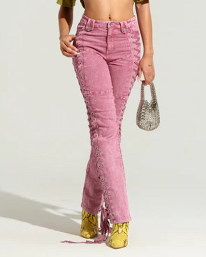 High-Waisted Tie-Strap Jeans