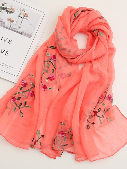 Scarves Daily Holiday Flowers Cotton Polyester Vacation Bohemia Sunscreen Outdoor Casual 1 PC for Women