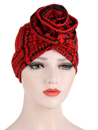 Ethnic Plaid Pattern Cashew Print Big Flower Headscarf Bonnet Women Turban Hat Turbante Femme Musulman India Hat Islamic Head Wrap Turban for Women
