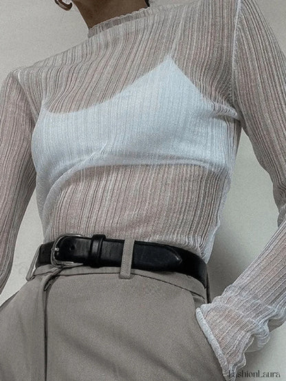 High Neck Semi Sheer Knit Top