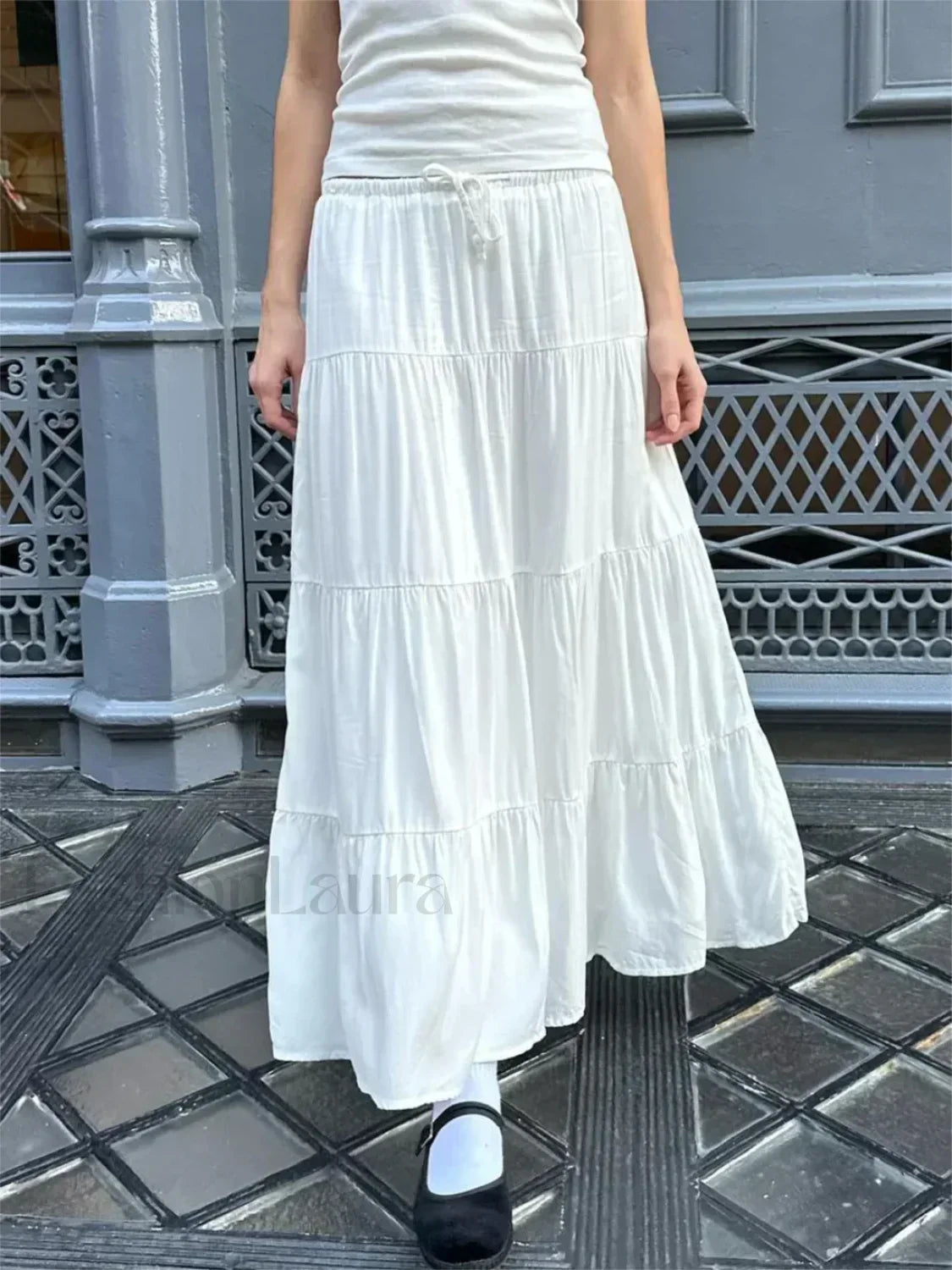 High Waist A-line Loose Faldas Casual Simple Short Sleeve Tee