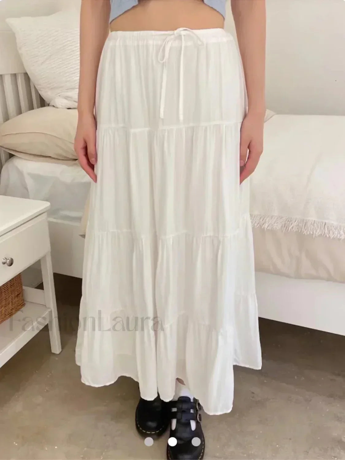 High Waist A-line Loose Faldas Casual Simple Short Sleeve Tee