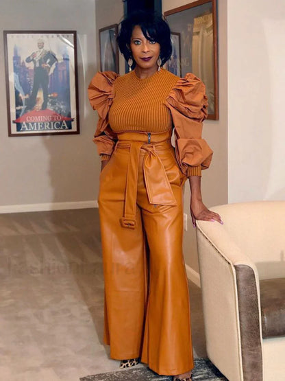 High Waist Wide Leg PU Pants
