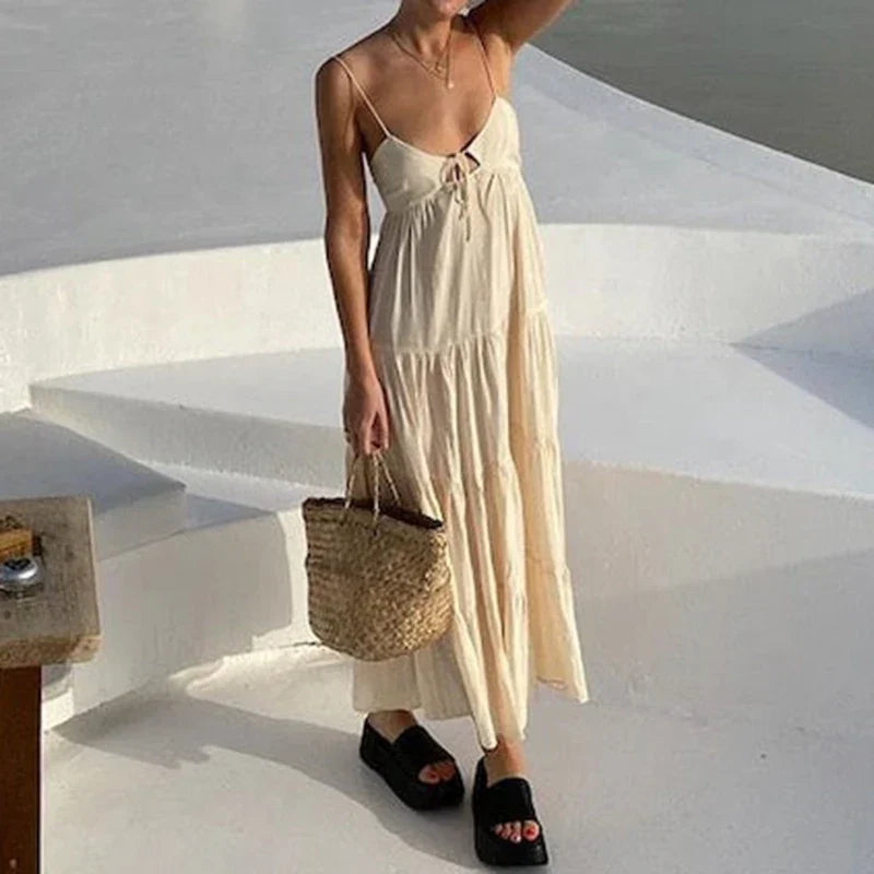 FashionSierra - 2025 Boho V-neck Club Vestidos Sexy Midi Dress