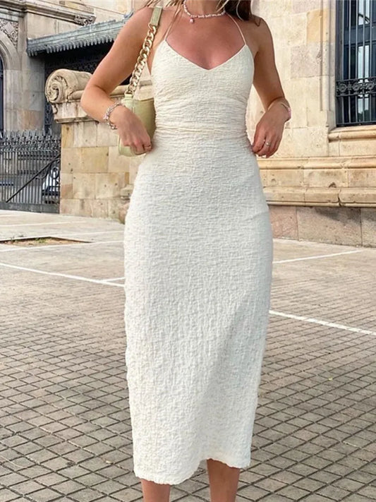 FashionSierra - 2025 Long Woman Fall Solid Robe Summer Midi Dress