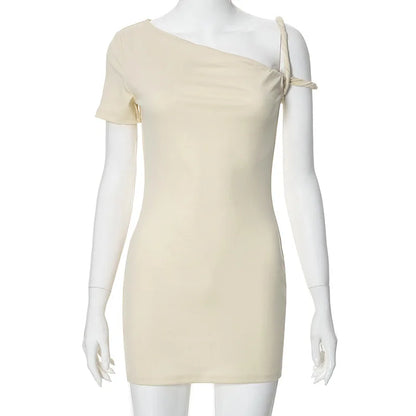 Off-Shoulder Bandage Summer One-Shoulder Slim Patchwork Y2K Female Mini Dress