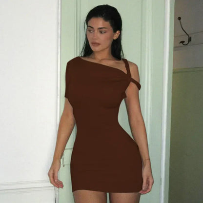 Off-Shoulder Bandage Summer One-Shoulder Slim Patchwork Y2K Female Mini Dress