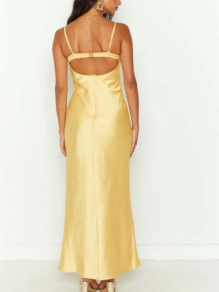 FashionSierra - Women Summer Spaghetti Strap Bodycon Long Solid Color Slim Fit Sleeveless Backless Lace Bust Maxi Dress