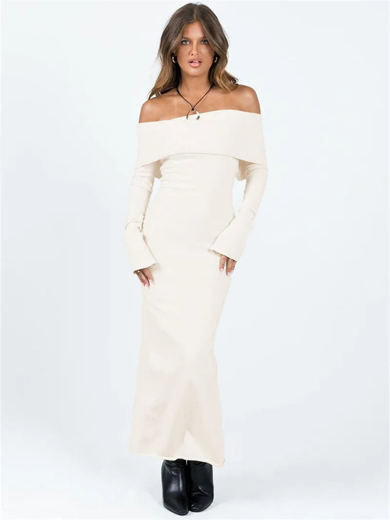 FashionSierra - Color Slit Hem Casual Long Sleeve Knitted Party Dress Beach Cocktail Club Streetwear Maxi Dress