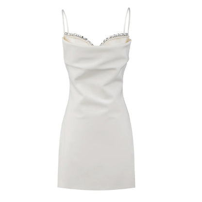Women Spaghetti Strap Bodycon Dresses Rhinestones Summer Slim Fit Sleeveless V Neck Mini Dress